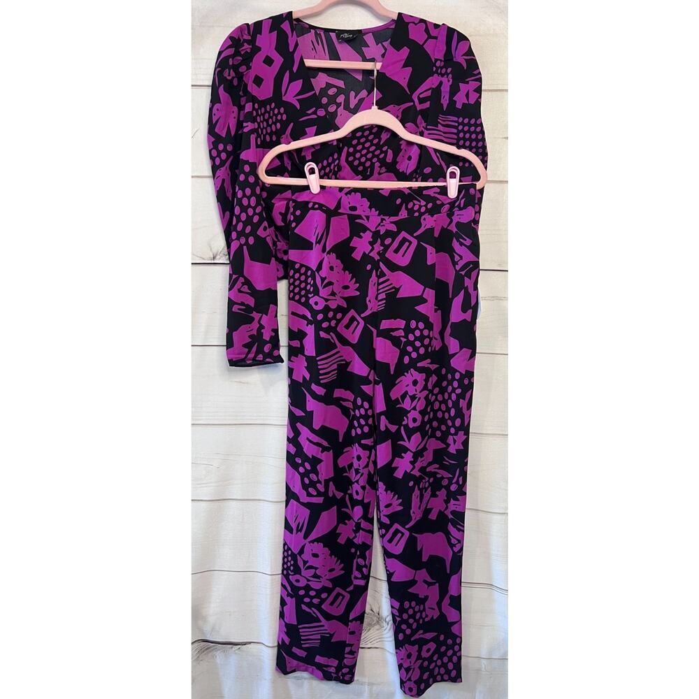 Abstract Purple & Black Tie-Waist Jumpsuit - Picture 3 of 7